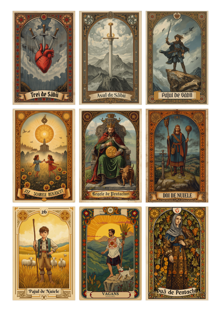 Set Tarot Emrysia – Tainele Tarotului Păgân (78 Cărți + Ghid)