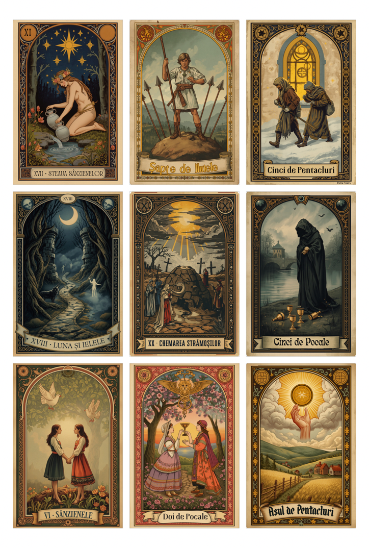 Set Tarot Emrysia – Tainele Tarotului Păgân (78 Cărți + Ghid)