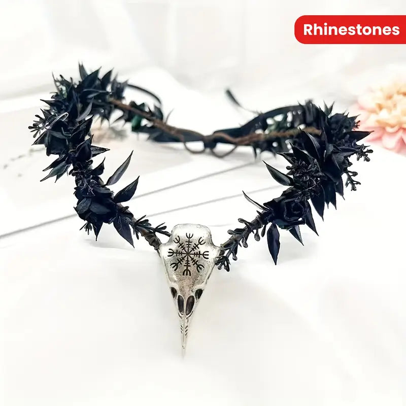 Diademă vintage gotică în stil viking, cu pandantiv floral, reglabilă